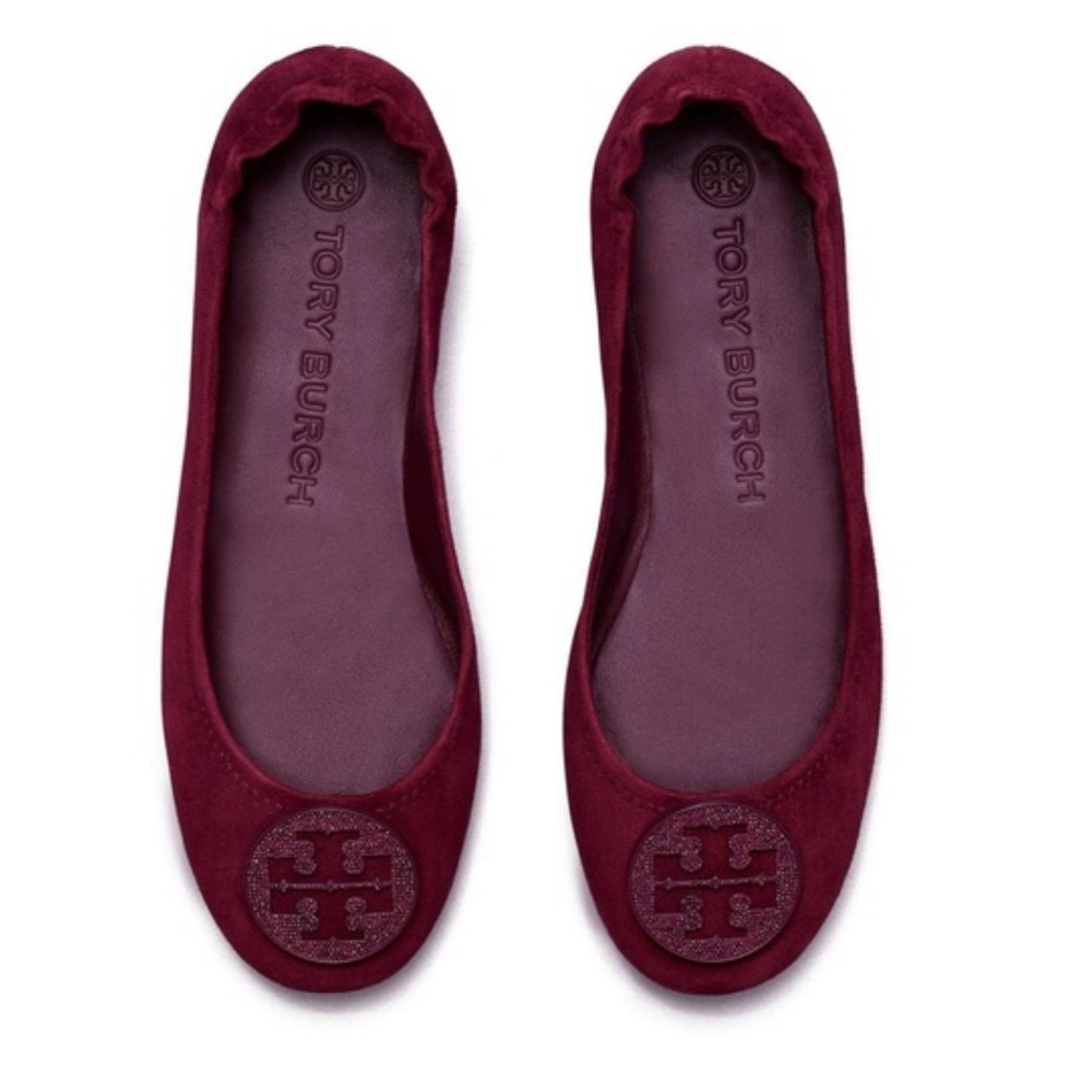 Tory Burch Minnie flats suede burgundy crystals